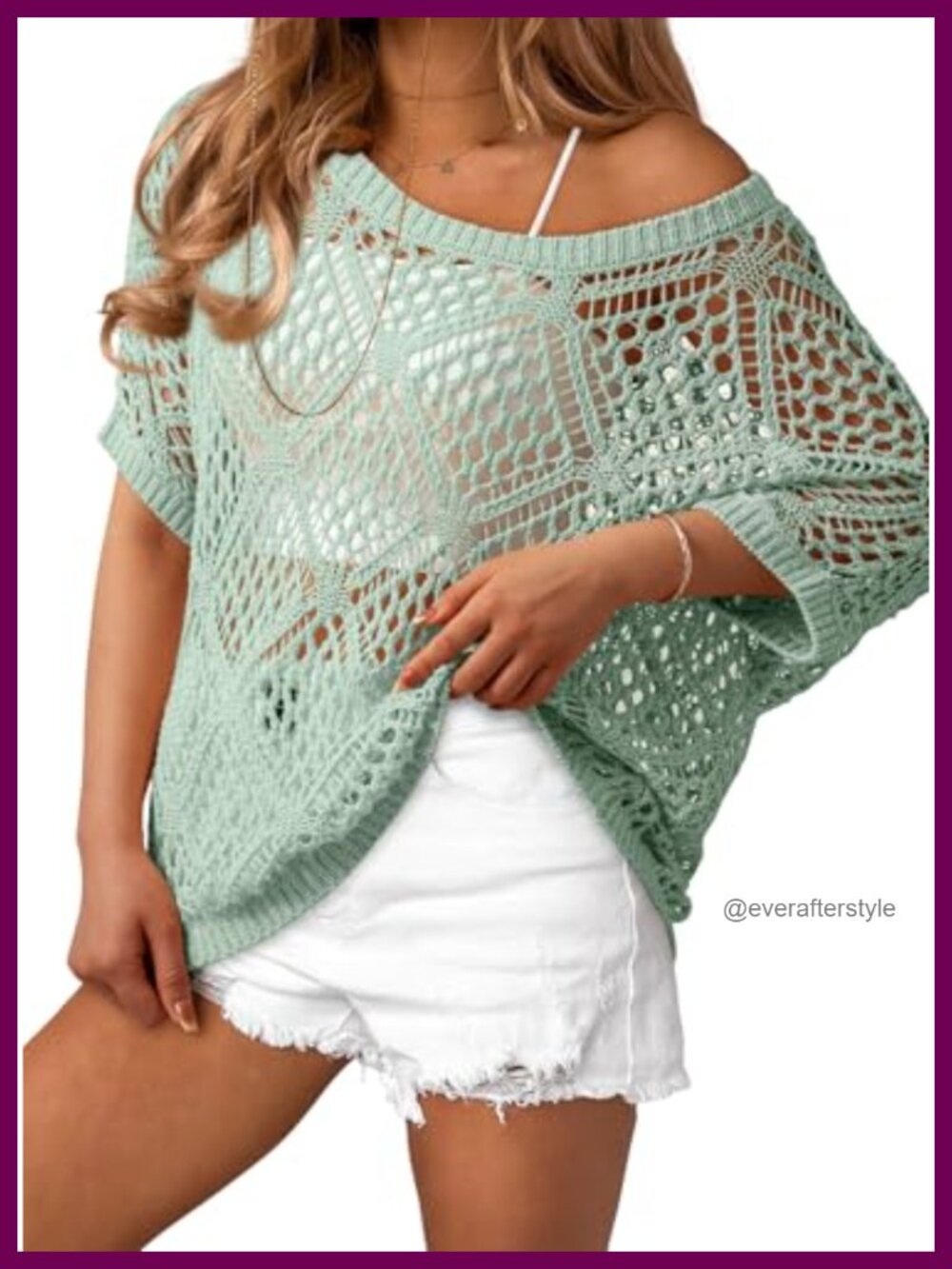 Crochet Off Shoulder Short Sleeve Sweater Beach Swimsuit Coverup